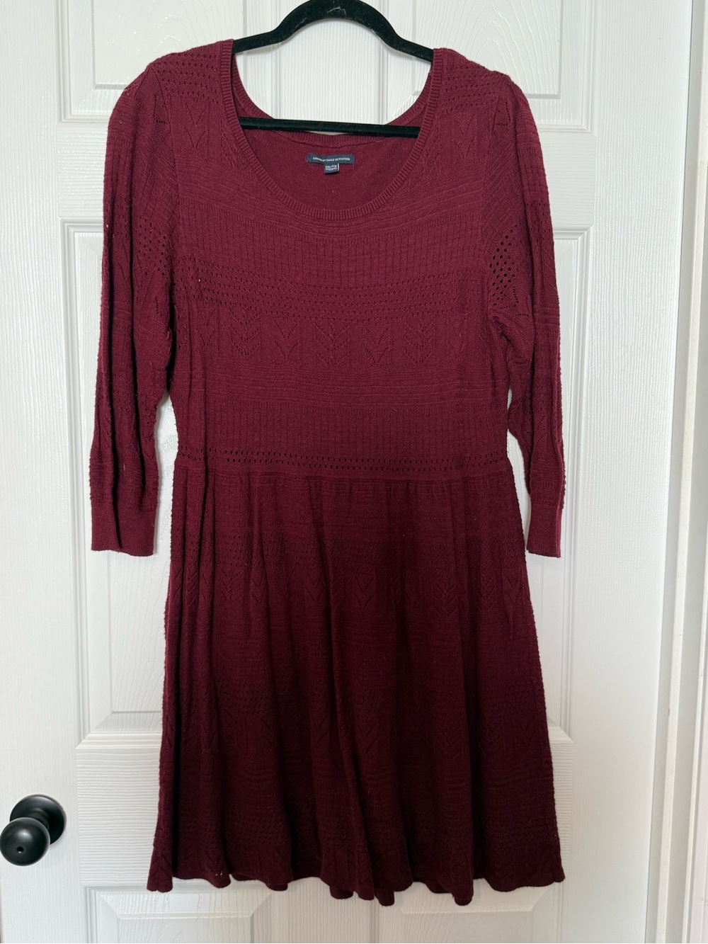 American Eagle Women's Maroon Knit Fit-and-Flare Dress